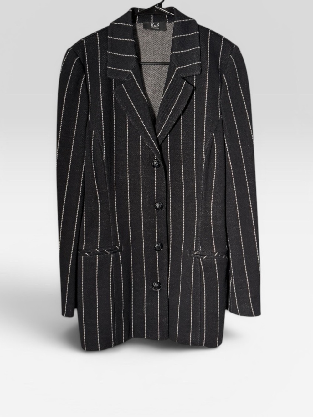 Italian Striped Tailored Black Women's Blazer Jacket - Picture 2 of 10